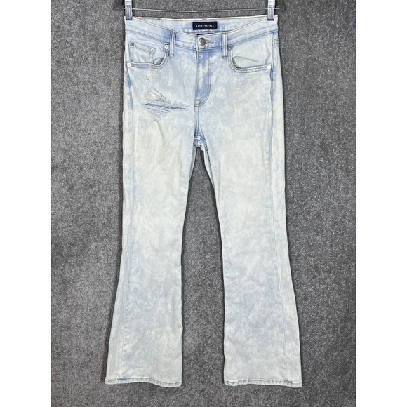 Aeropostale High Rise Flare Jeans Womens Size‎ 8 Acid Wash Distressed Denim - Picture 1 of 15